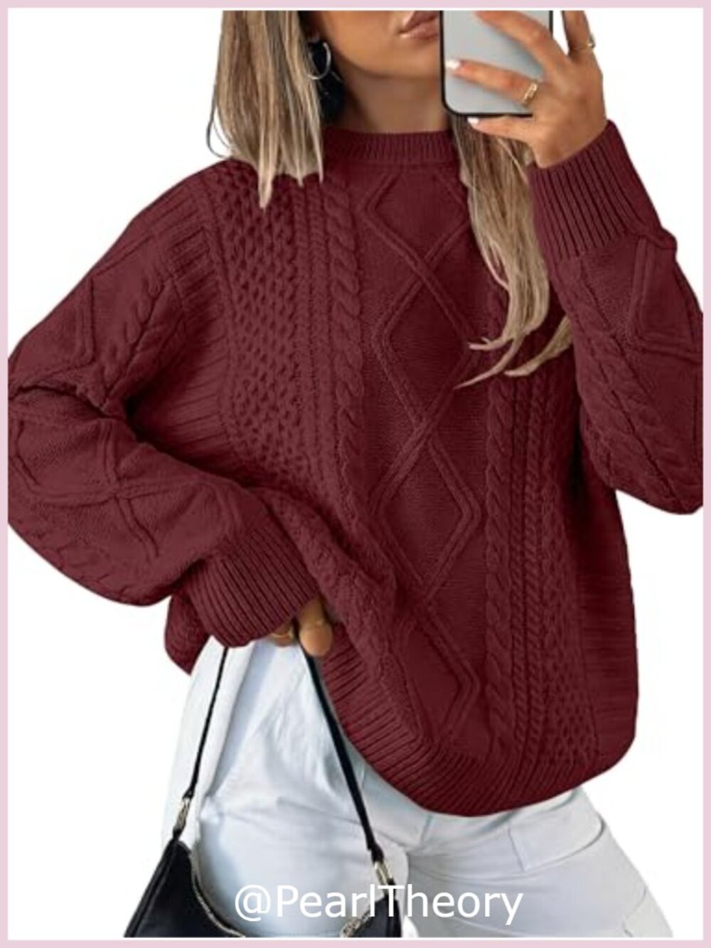 Oversized Cable Knit Pullover Sweater Crewneck Long Sleeve Acrylic